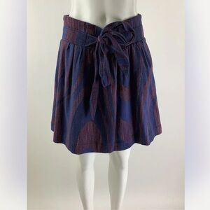 Anthropologie Sz 8 Canvas Flare Tie Front Skirt Purple Pink 100% Cotton